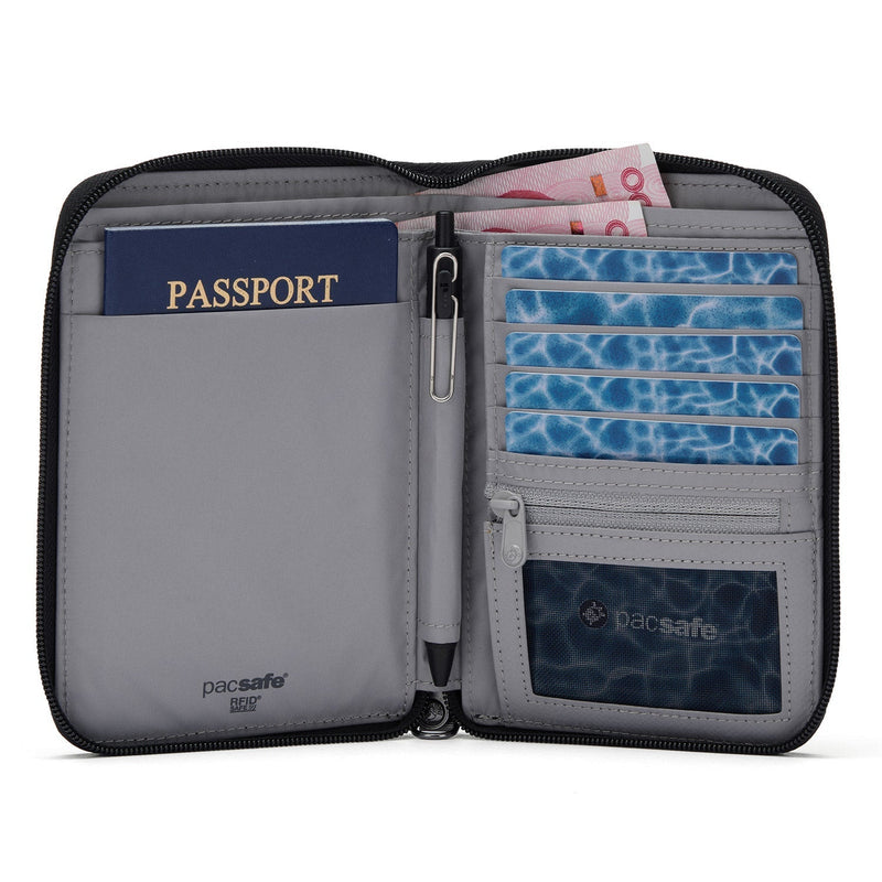 Pacsafe® RFIDsafe™ RFID blocking compact travel organizer, Jet Black