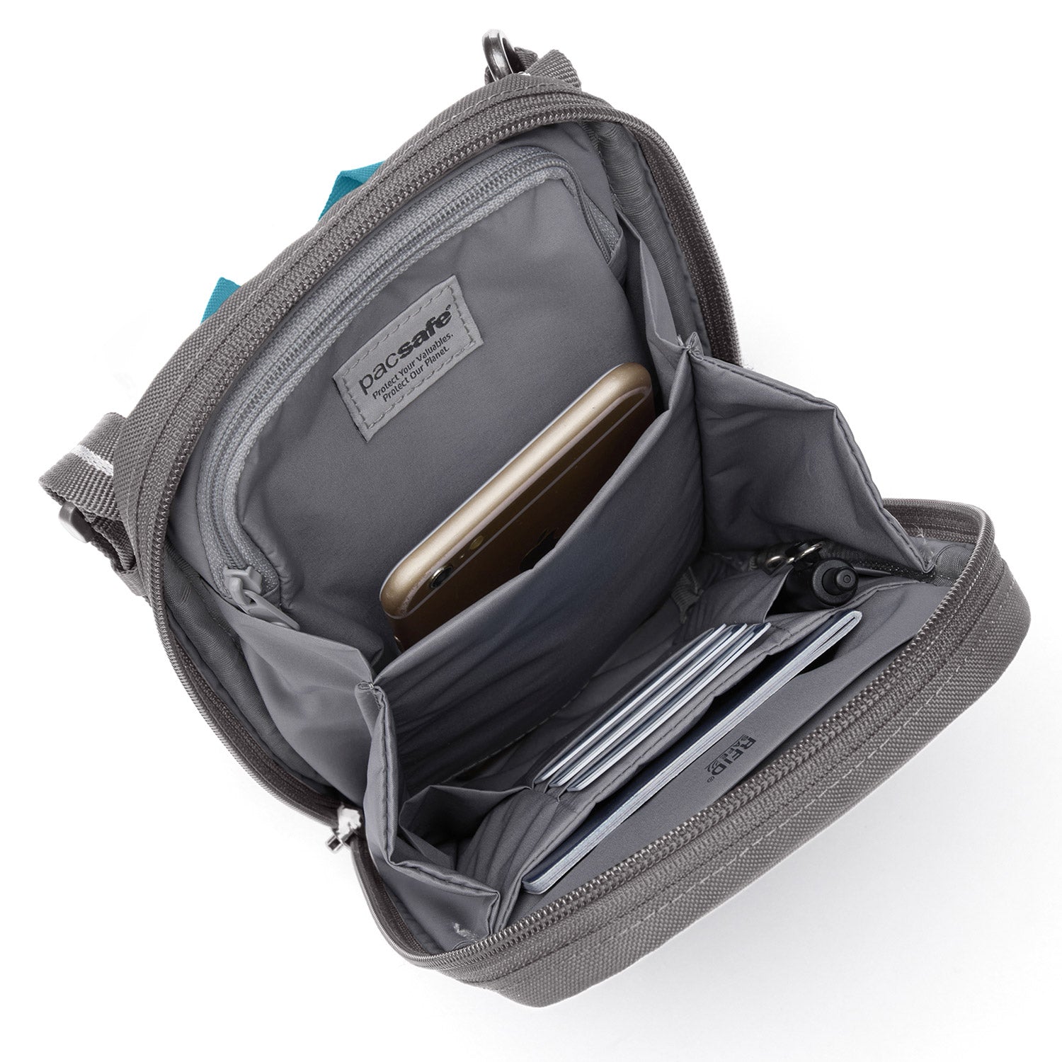 Pacsafe® RFIDsafe™ RFID blocking tech crossbody