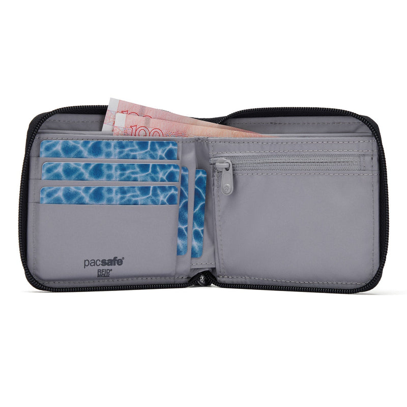 Pacsafe® RFIDsafe™ RFID blocking zip around wallet, Jet Black